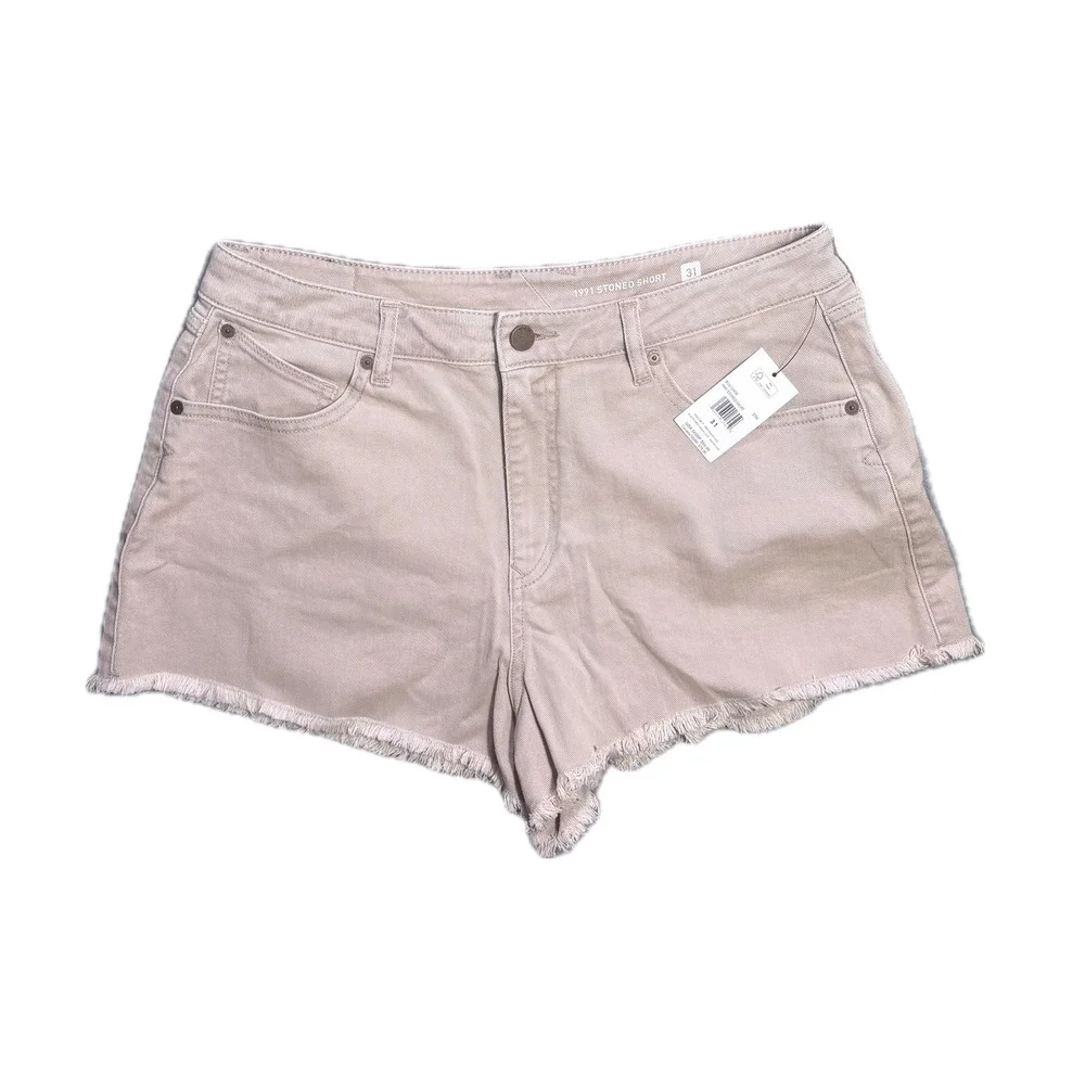 NWT Volcom 1991 Stoned Denim Shorts Womens High Rise Baggy Frayed Hem Mauve 31